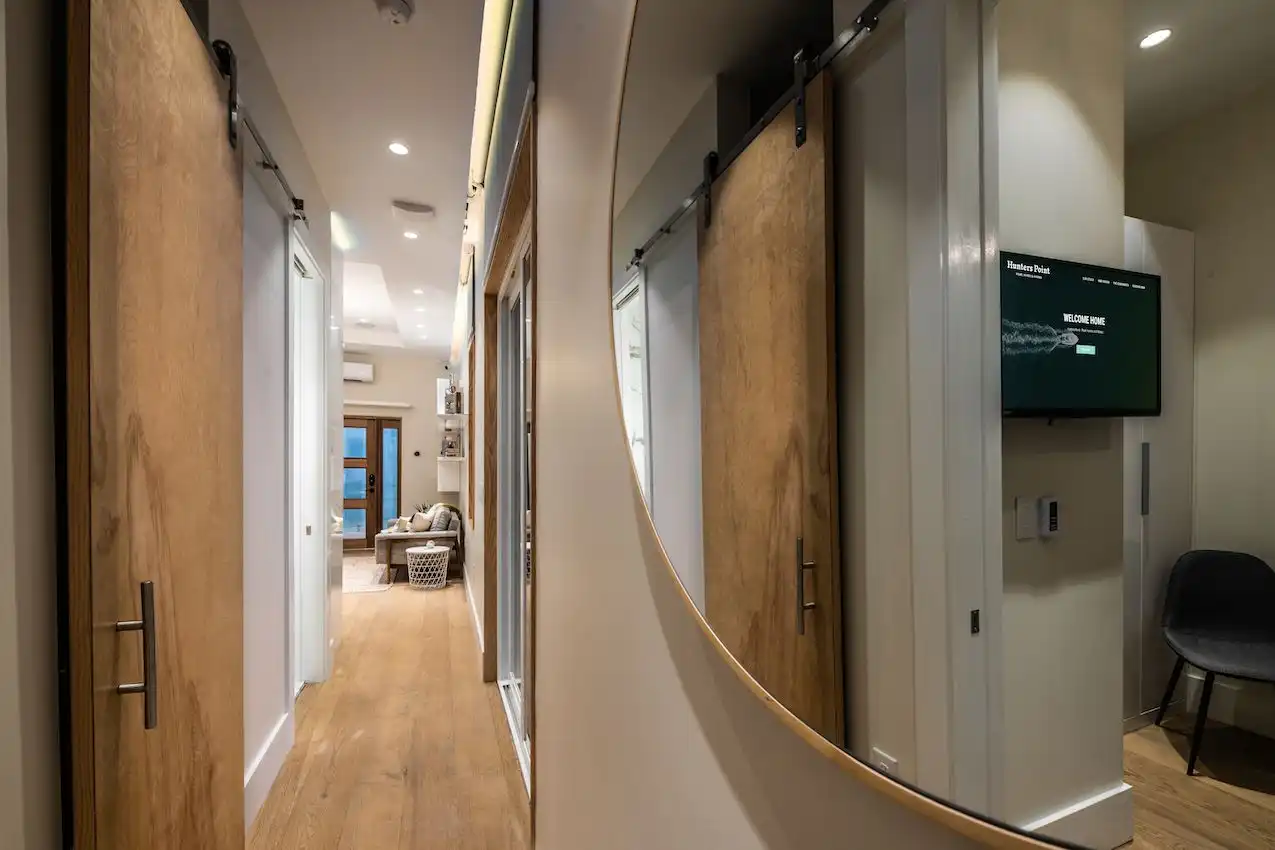 One main hallway links the bedrooms to the living space.
