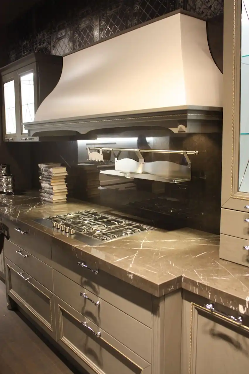 Aran storage backsplash Grey is a hard working kitchen hue