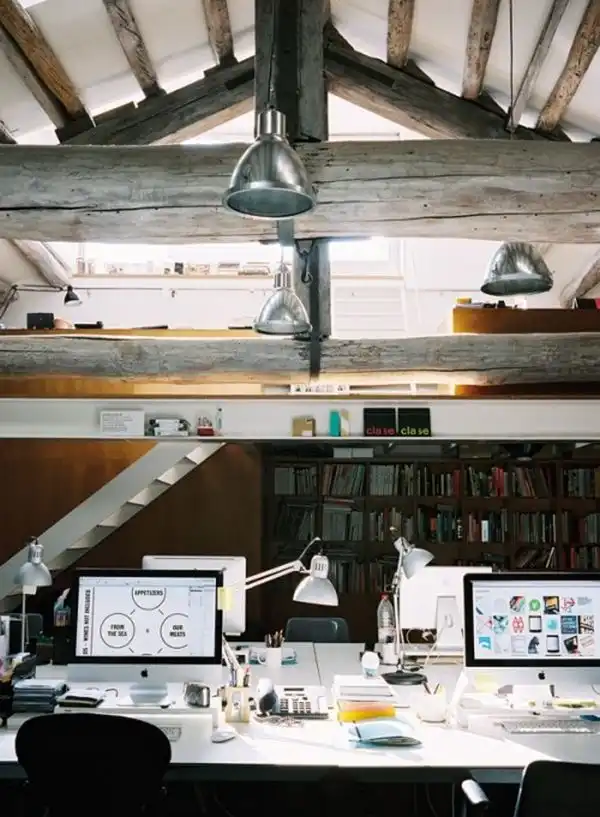 Attic office beams exposed