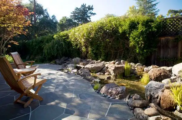 Backyard garden river