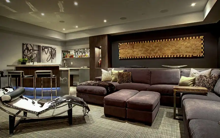 Basement living room c tray table sofa