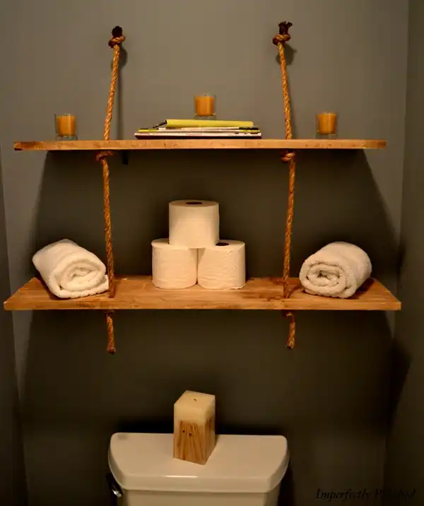 Bath and shelf and toilet