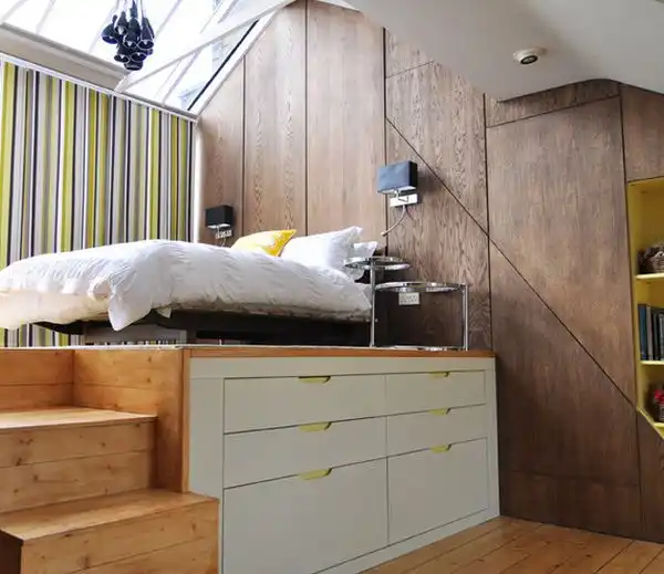 Bed frame upstairs storage under