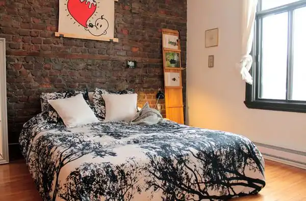 Bedroom interior design bricks wall