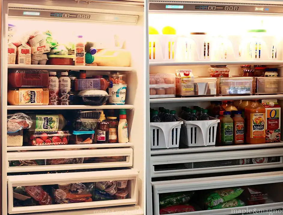 Before and after fridge organization