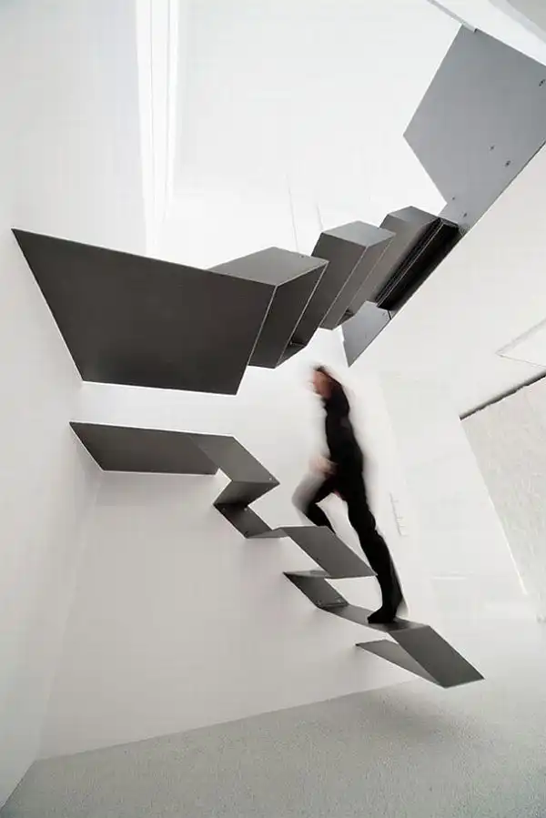 Black and white floating staircase