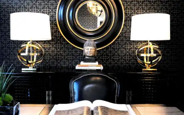 Black wallpaper gold accents