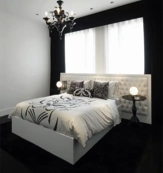 black window drapes and carpet