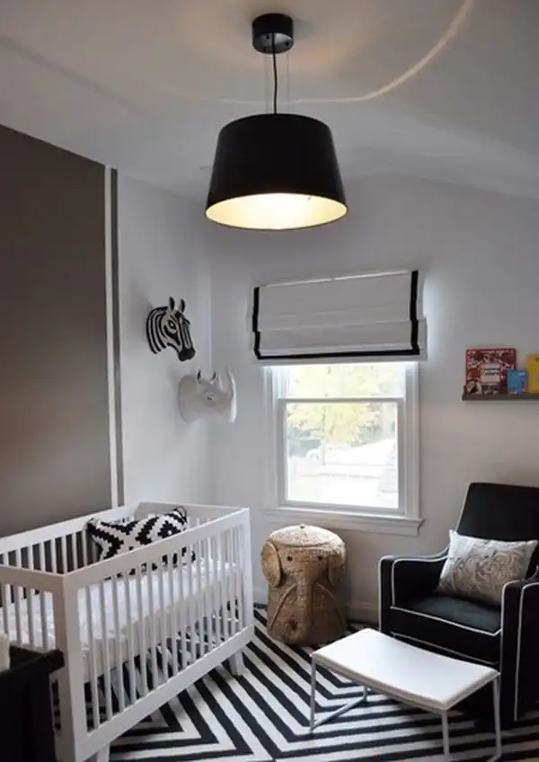 Black white nursery room striped rug