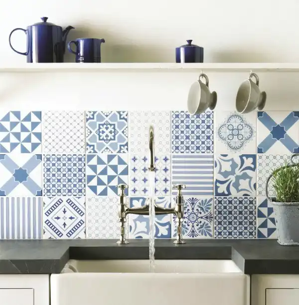 Blue tiles for backsplash