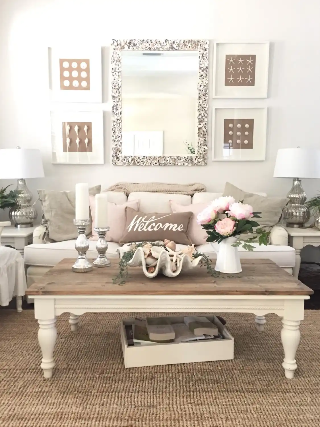 Blush pink living room decor