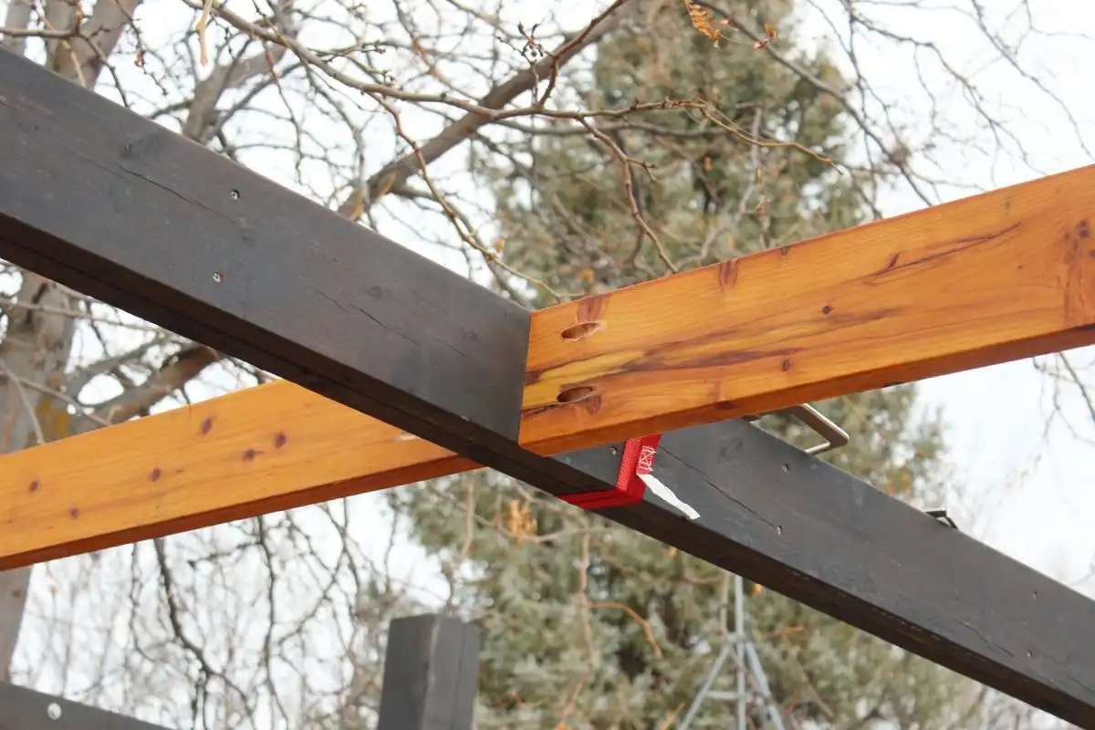 How to Install Modern Pergola Rafters Without Brackets - both rafters installed