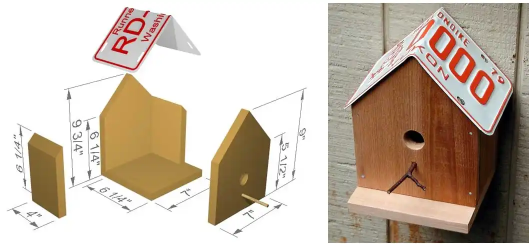 Birdhouse with license plate roof