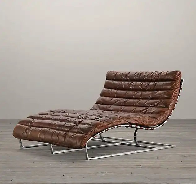 Brown leather indoor chaise