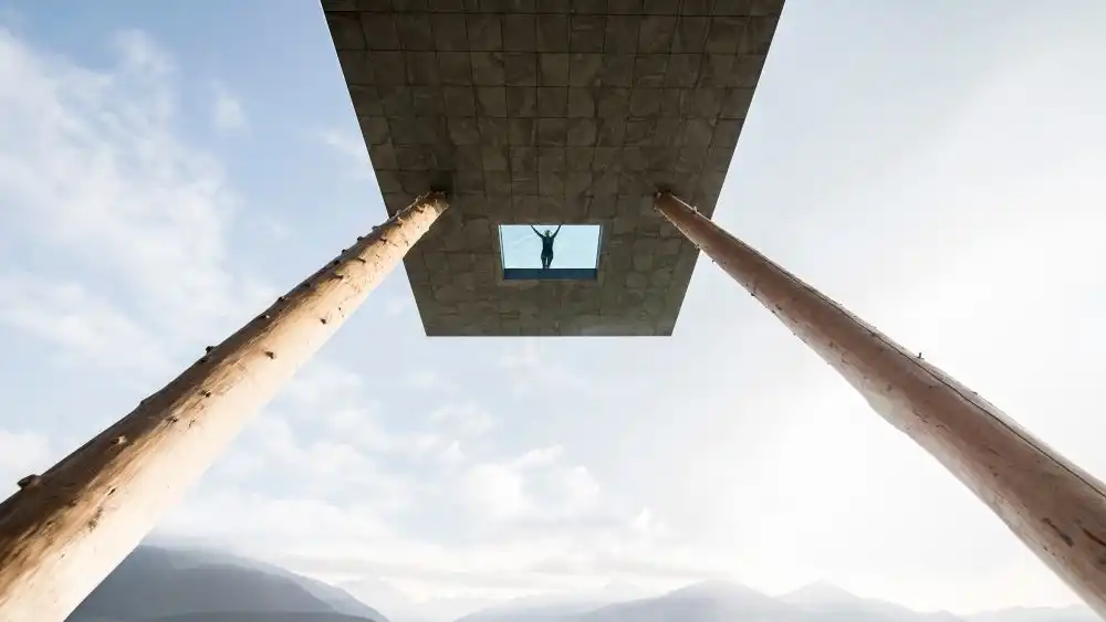 Cantilevered sky pool with views to South Tyrolean Dolomites
