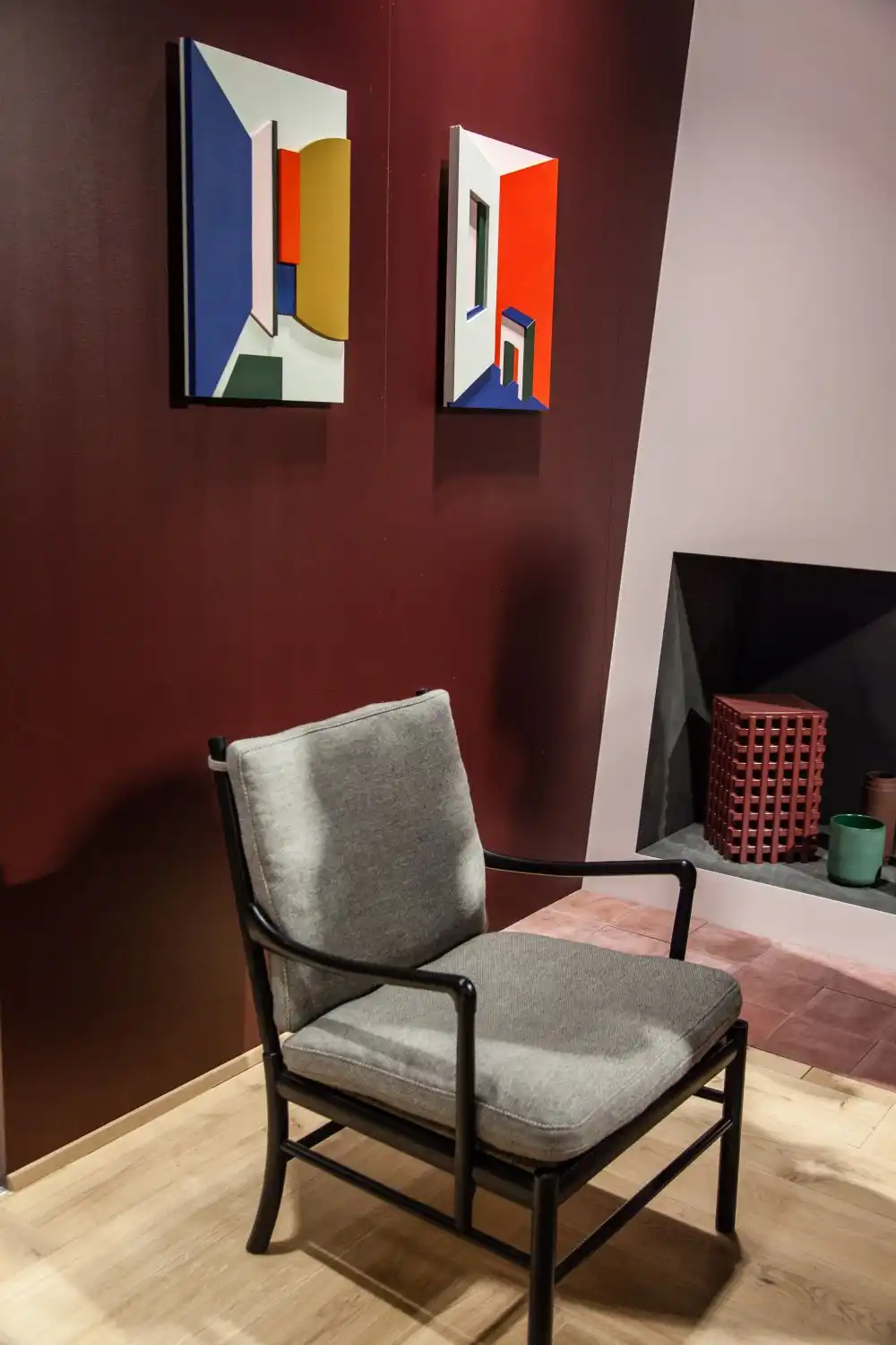 carlhansen black armchair with grey upholstered seating
