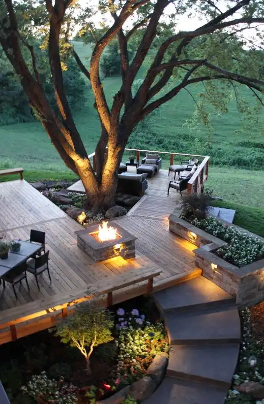 Cedar deck with fire pit