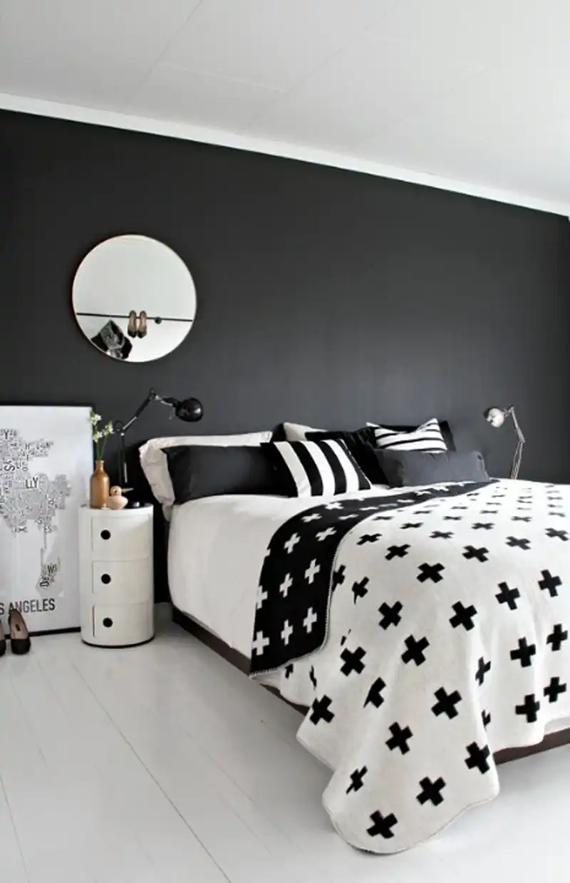 A Playful Yet Elegant Black and White Bedroom