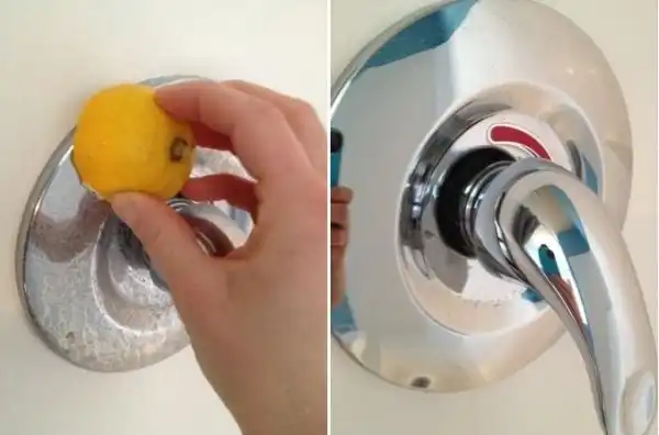 Clean shower faucets with lemon top