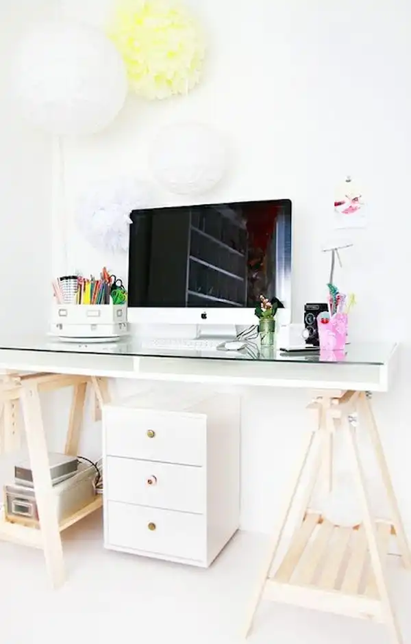Clean white scandinavian style desk