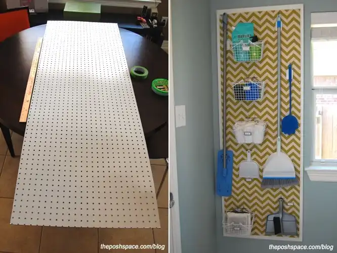cleaning tools and supplies pegboard