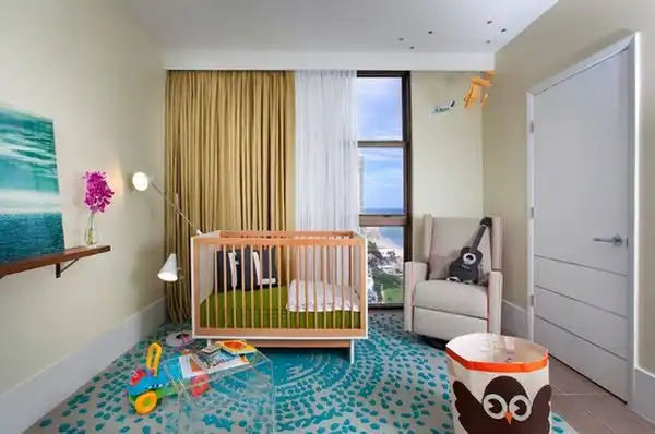 Colorful carpet small nursery room