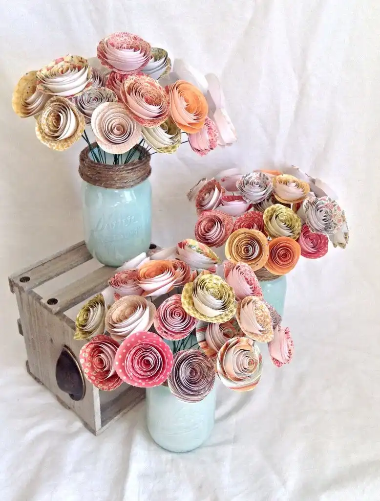 Colorful paper flower arrangements