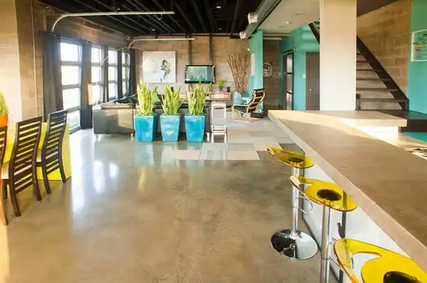 Concrete floor garage design lounge area