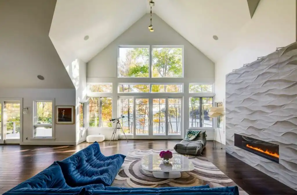 Contemporary living room blue couch 1024x672