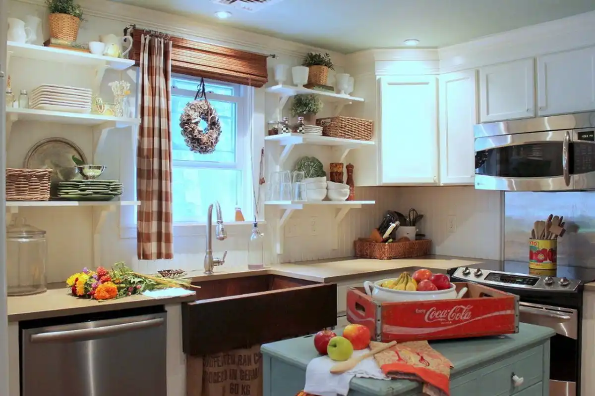 copper-sink-and-white-open-shelves