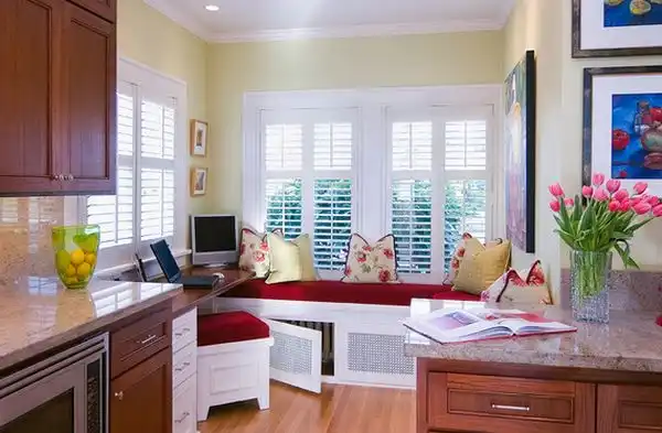 Corner desk in the kitchen window seat