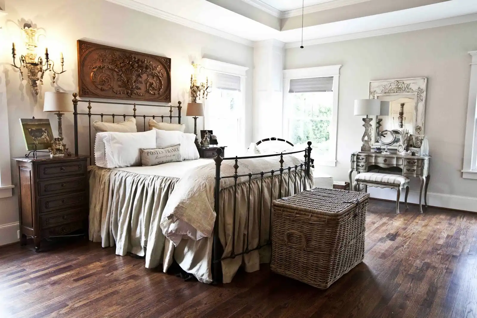 cream farmhouse bedroom