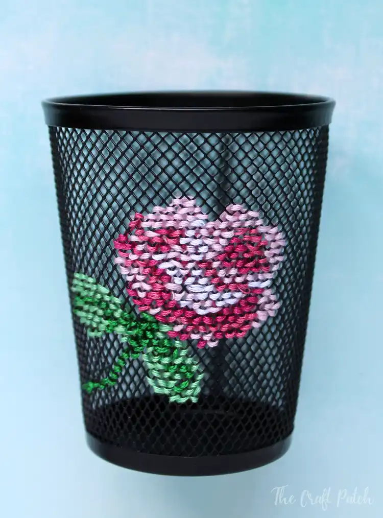 cross stitch pencil cup
