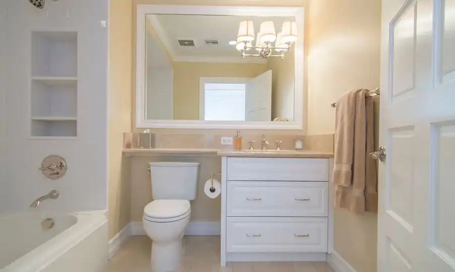 custom vanities with shelf over toilet