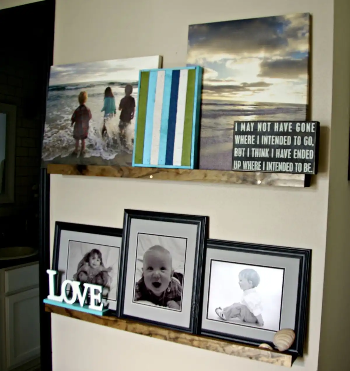 Dark stain picture ledge accessories