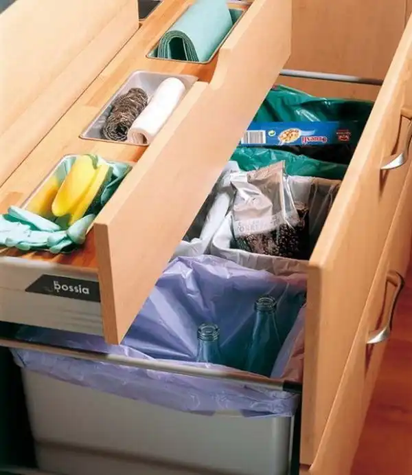 Dedicated drawers for garbage bins
