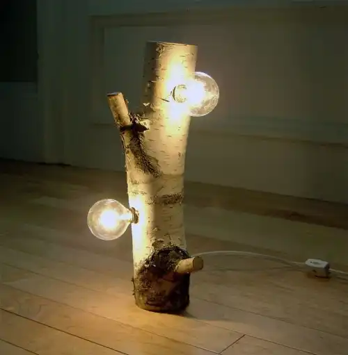 Diy table lamp of birch branch 1