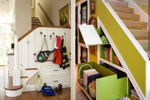 Drawers built under stair storage1
