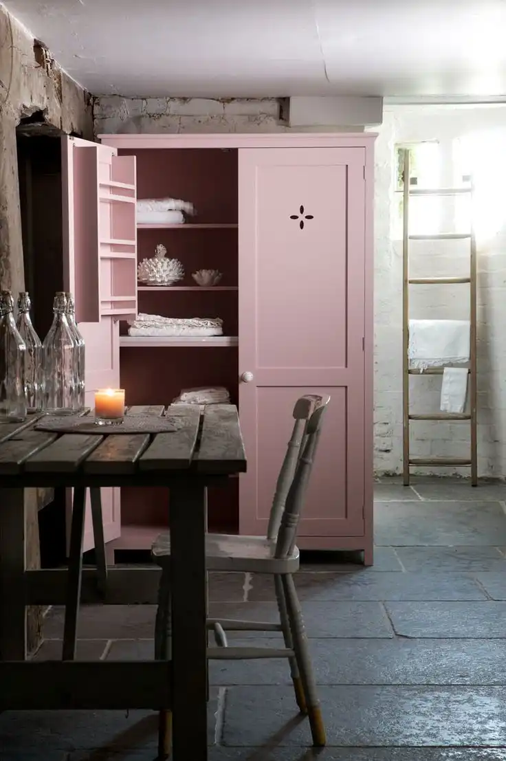 dusty pink linen closet