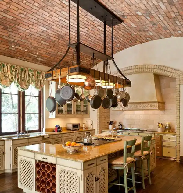 Exposed ceiling bricks mediterranean kitchen