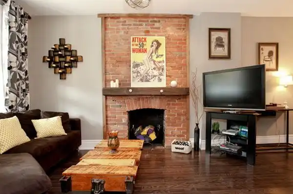 Exposed fireplace bricks