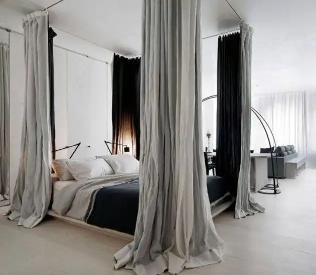 black and white bed curtains