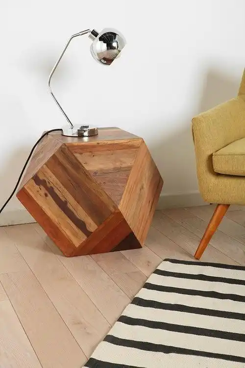 faceted wood style block side table