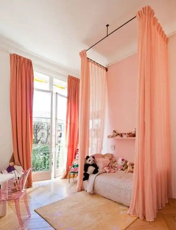 Floor to ceiling curtains canopy bed