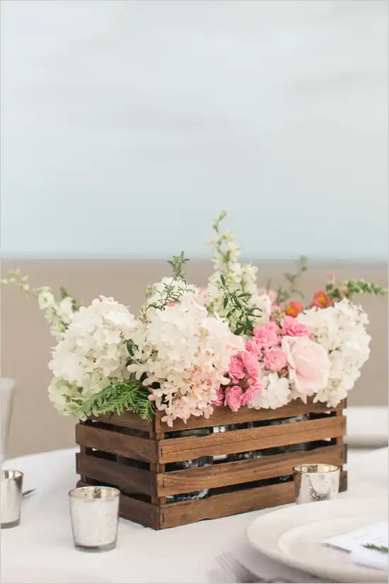Mini wood crates as centerpieces