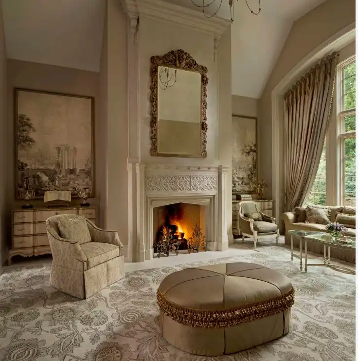 Foyer with fireplace cream color