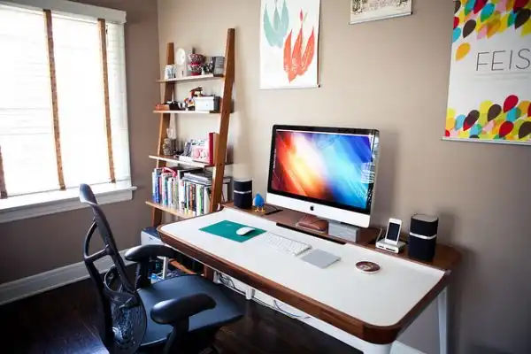 Free standing wall shelving for desk