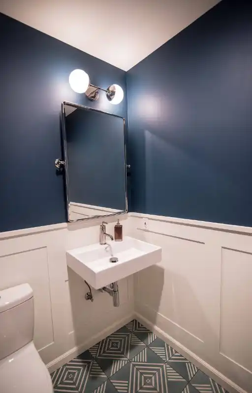 Globe lights tile floor bathroom