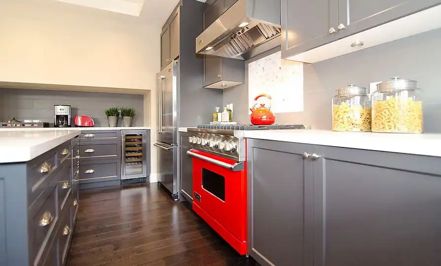 Add Modern Lighting and White Accents to Brighten Up The Kitchen