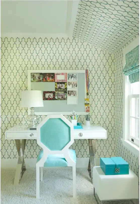Green and aqua girl room with desk girl room colors